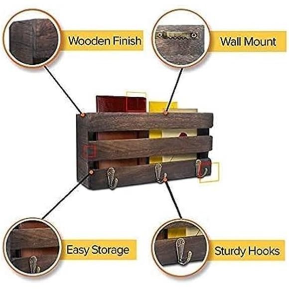 Rustic Mail Holder Wall Mount ~ Key and Mail Organizer for Wall Decorative - Picture 5 of 6